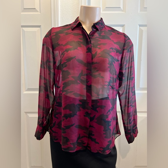Lane Bryant Tops - ***S O L D*** Sheer Burgundy & Black Animal Print Button Down Blouse.